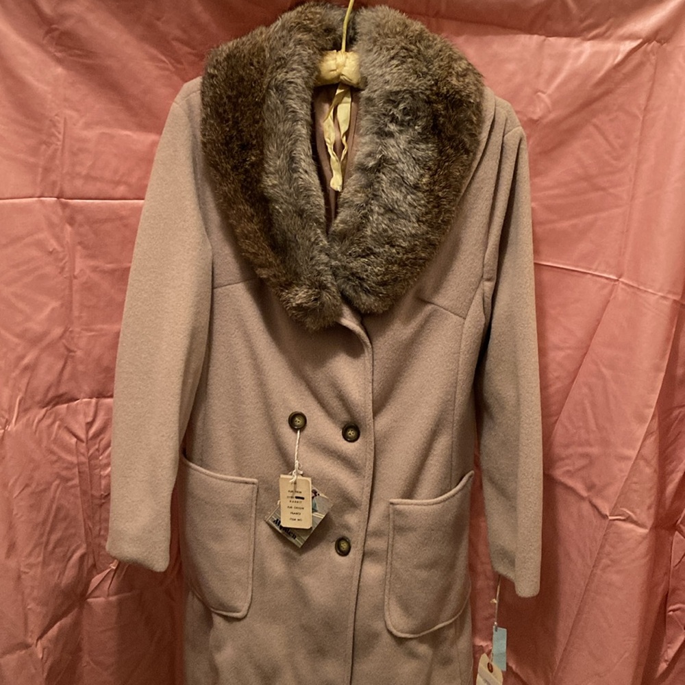 Ladies trench coat w rabbit fur size 16 - Picture 4 of 7